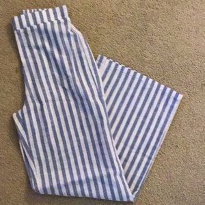 Oxford blue and white striped wide legged pants